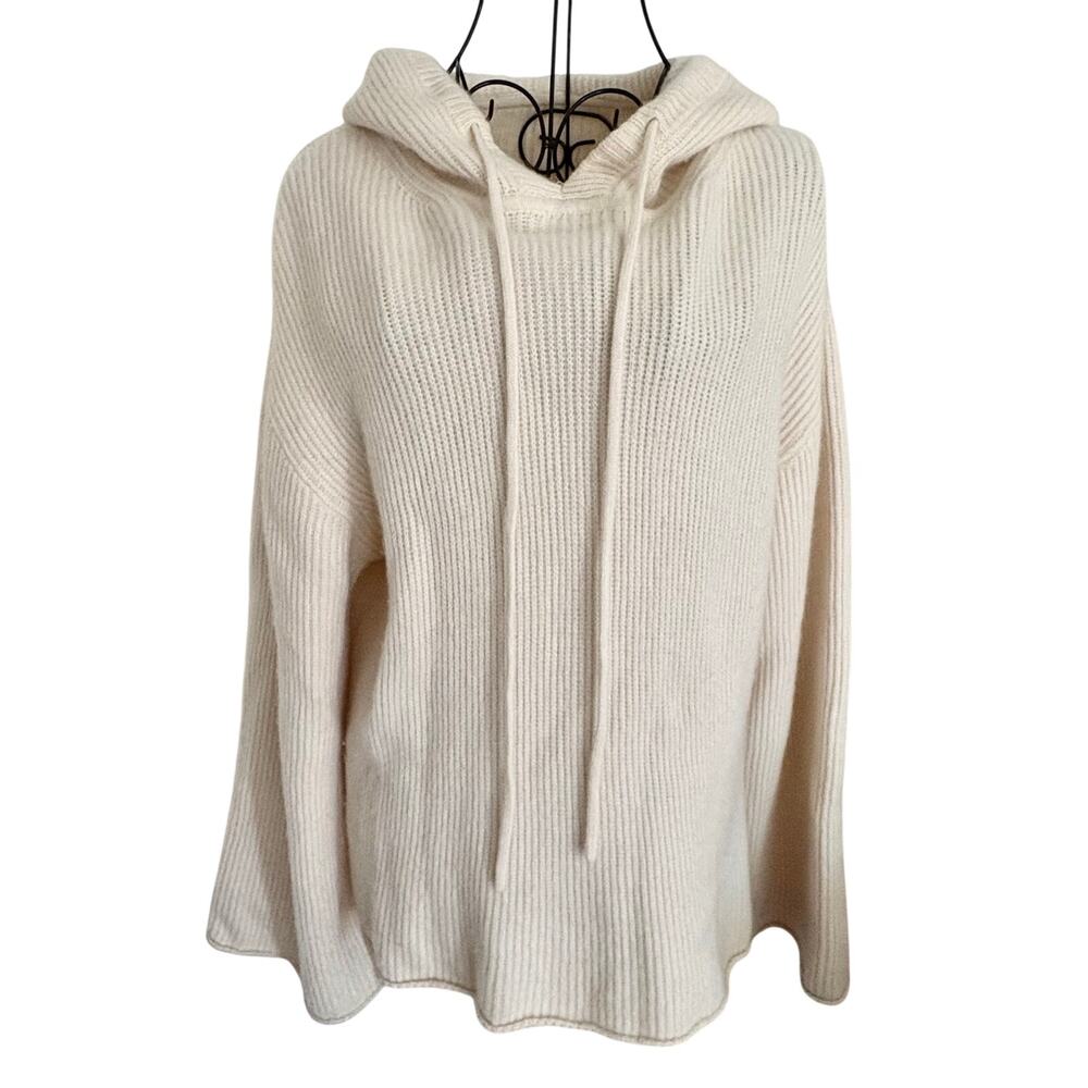 LIT 100% Cashmere Ribbed Knit Hoodie Pullover Sweater Bell Sleeve Lagenlook Boho